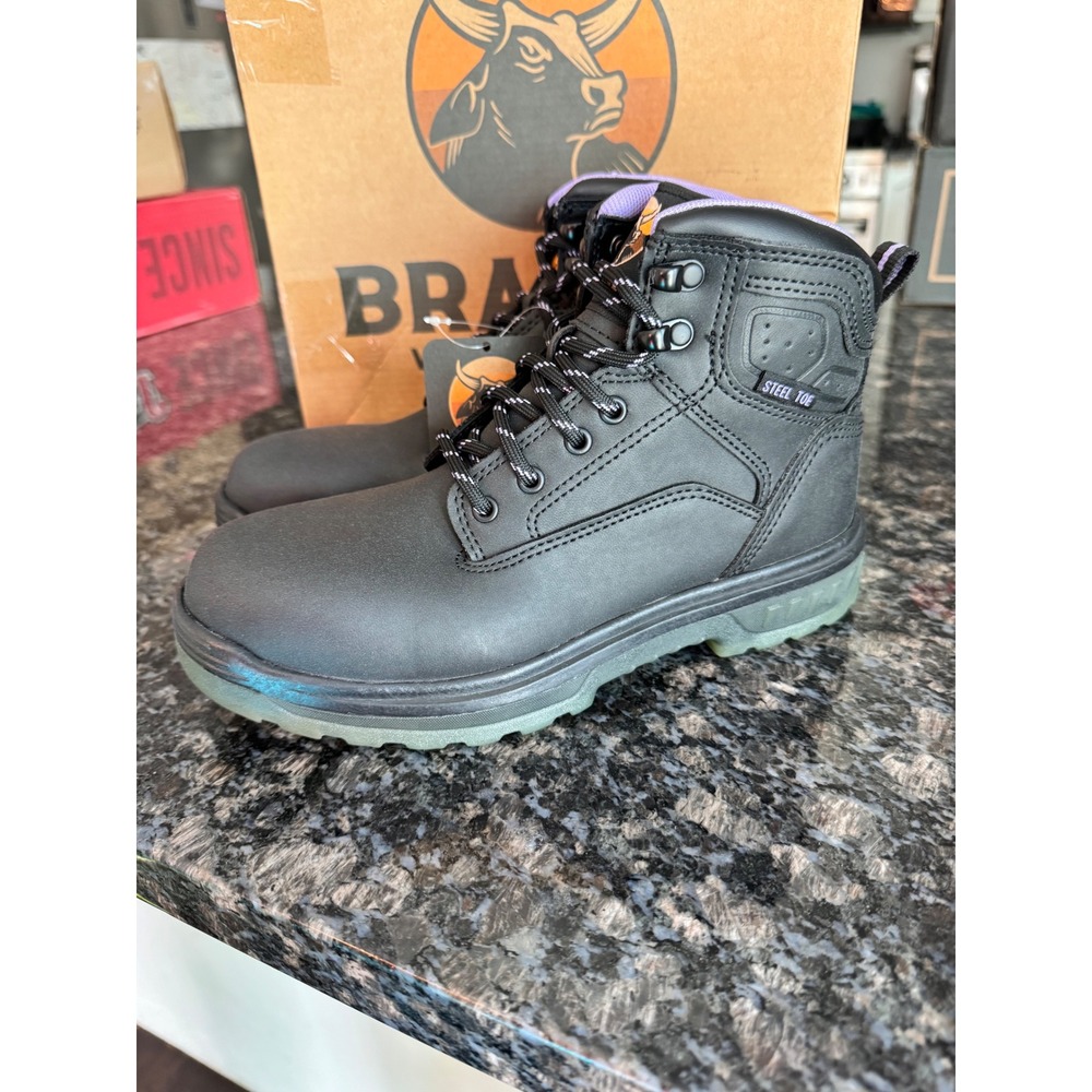 Brahma Combustion Womens‎ Steel Toe Work Boots Black Purple ASTM F2413-18 Size 6